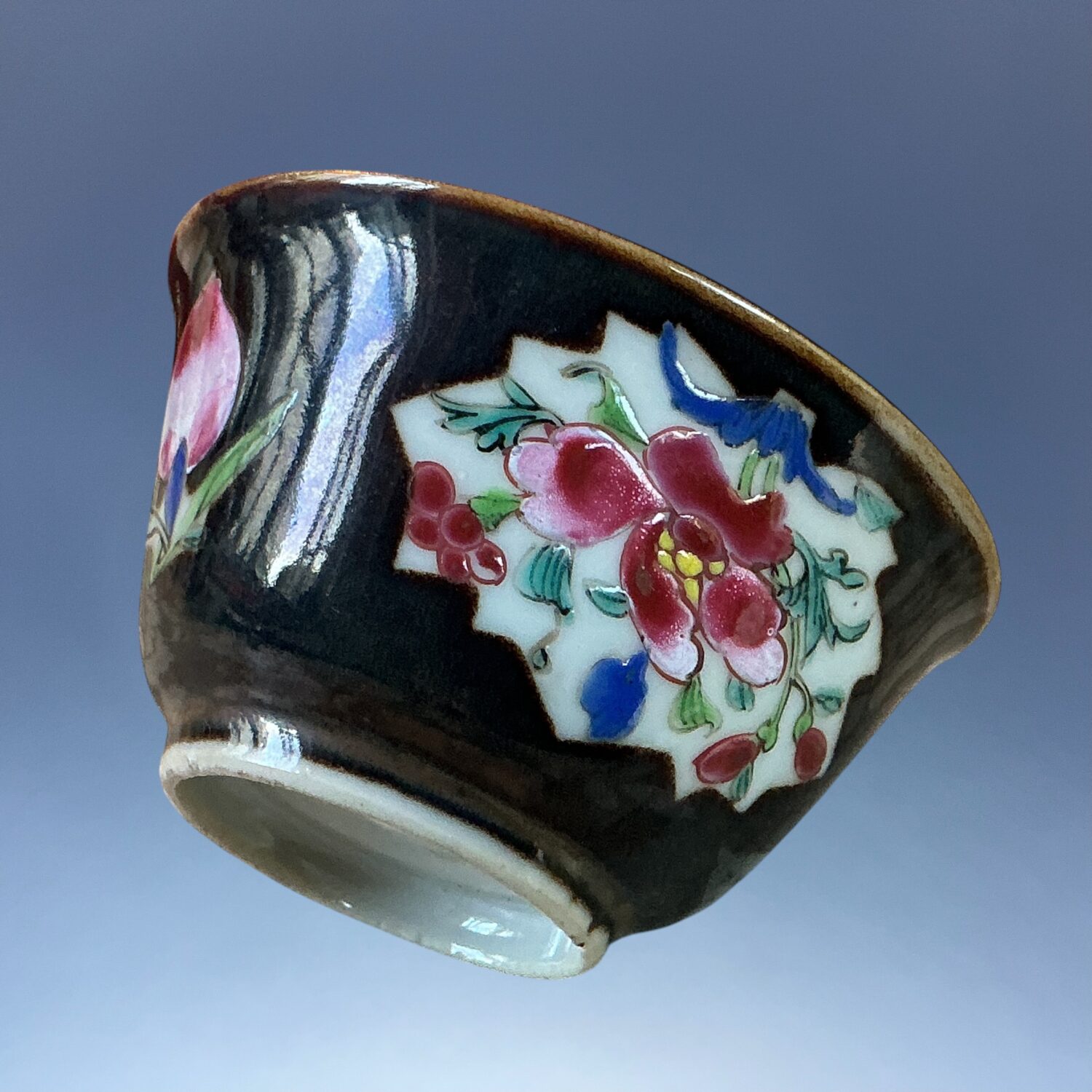 (Clearance) C18th Chinese Black Ground Famille Rose Teabowl. - Image 6