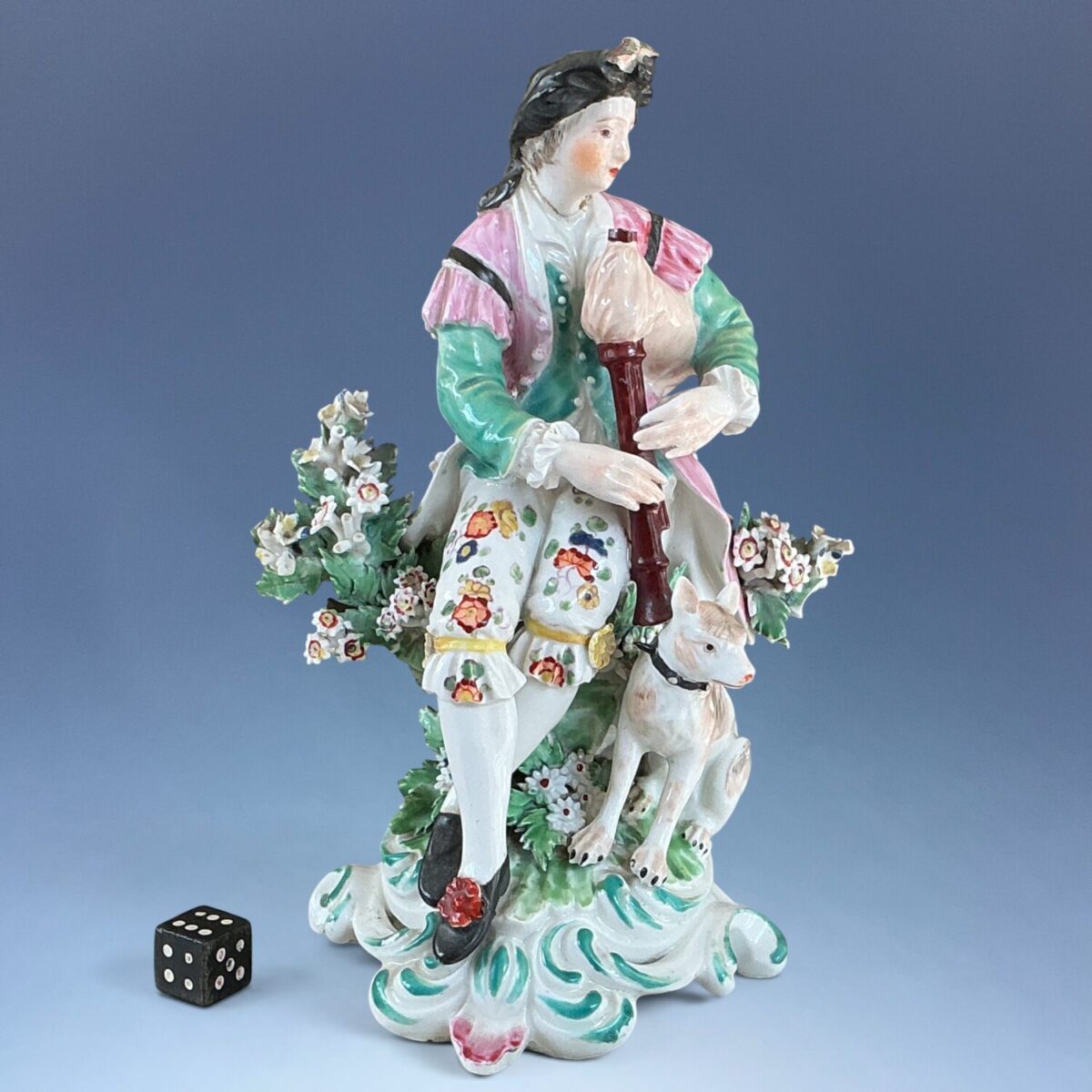 (Clearance) C18th Derby Porcelain Figure of a Shepherd Piper.