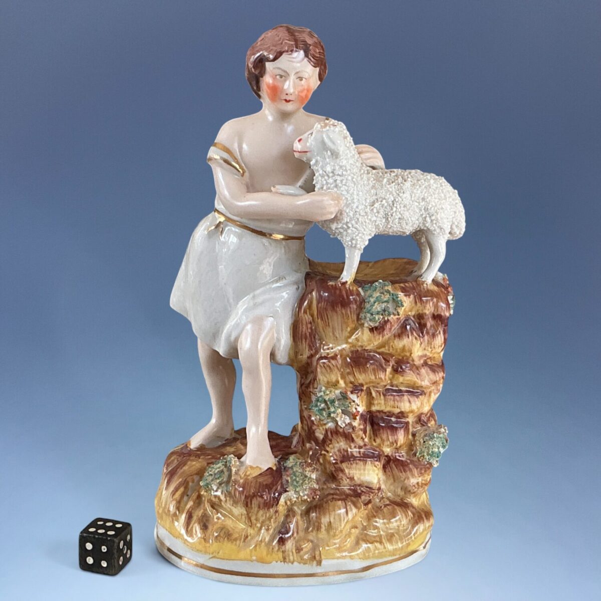 Staffordshire Figure of a Shepherd Boy With Lamb