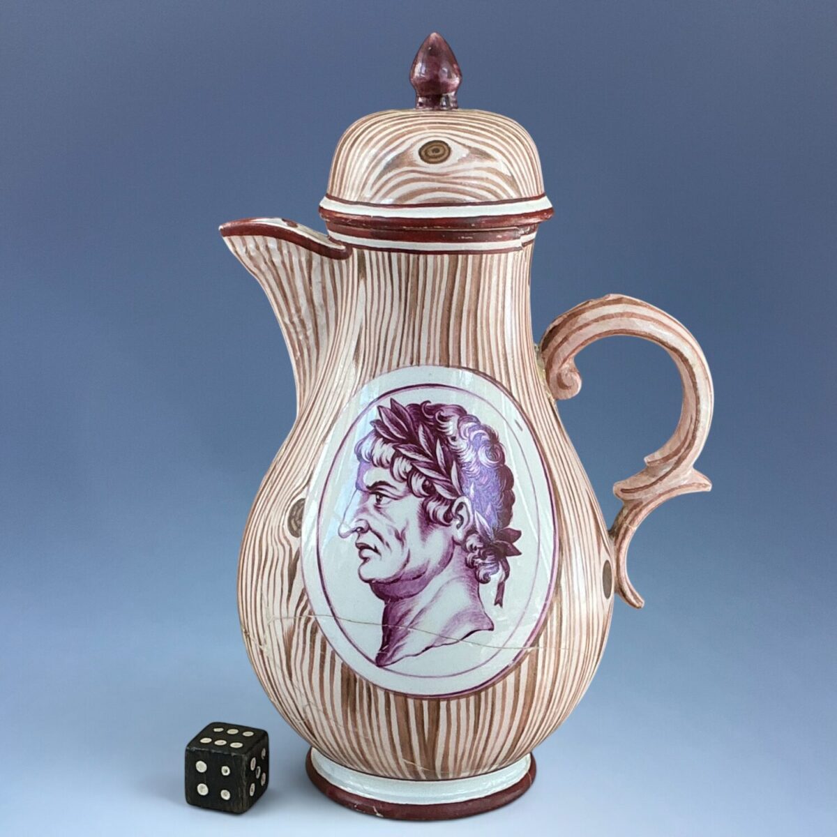 C18th Nymphenburg Porcelain ‘Faux Bois’ Hot Water Jug (af)