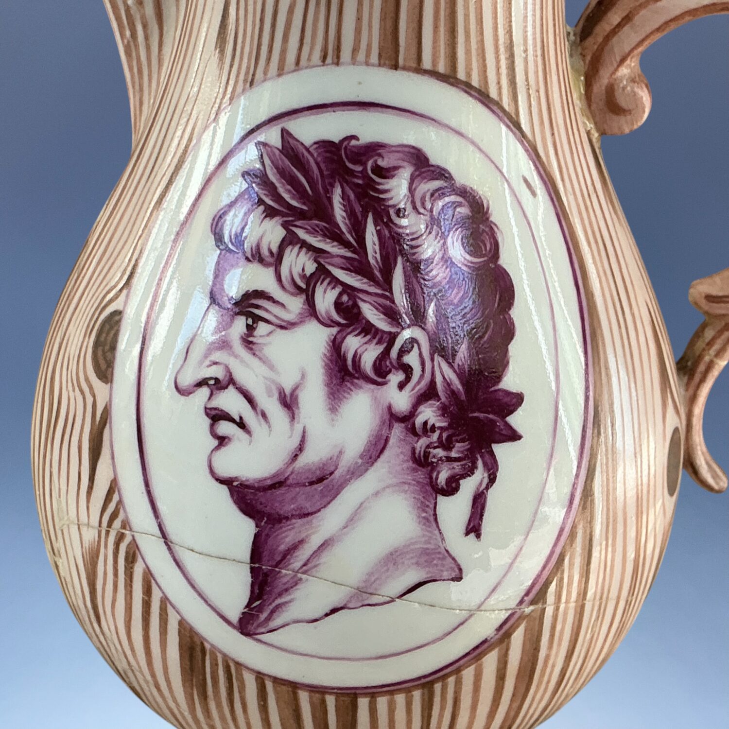 C18th Nymphenburg Porcelain ‘Faux Bois’ Hot Water Jug (af) - Image 2