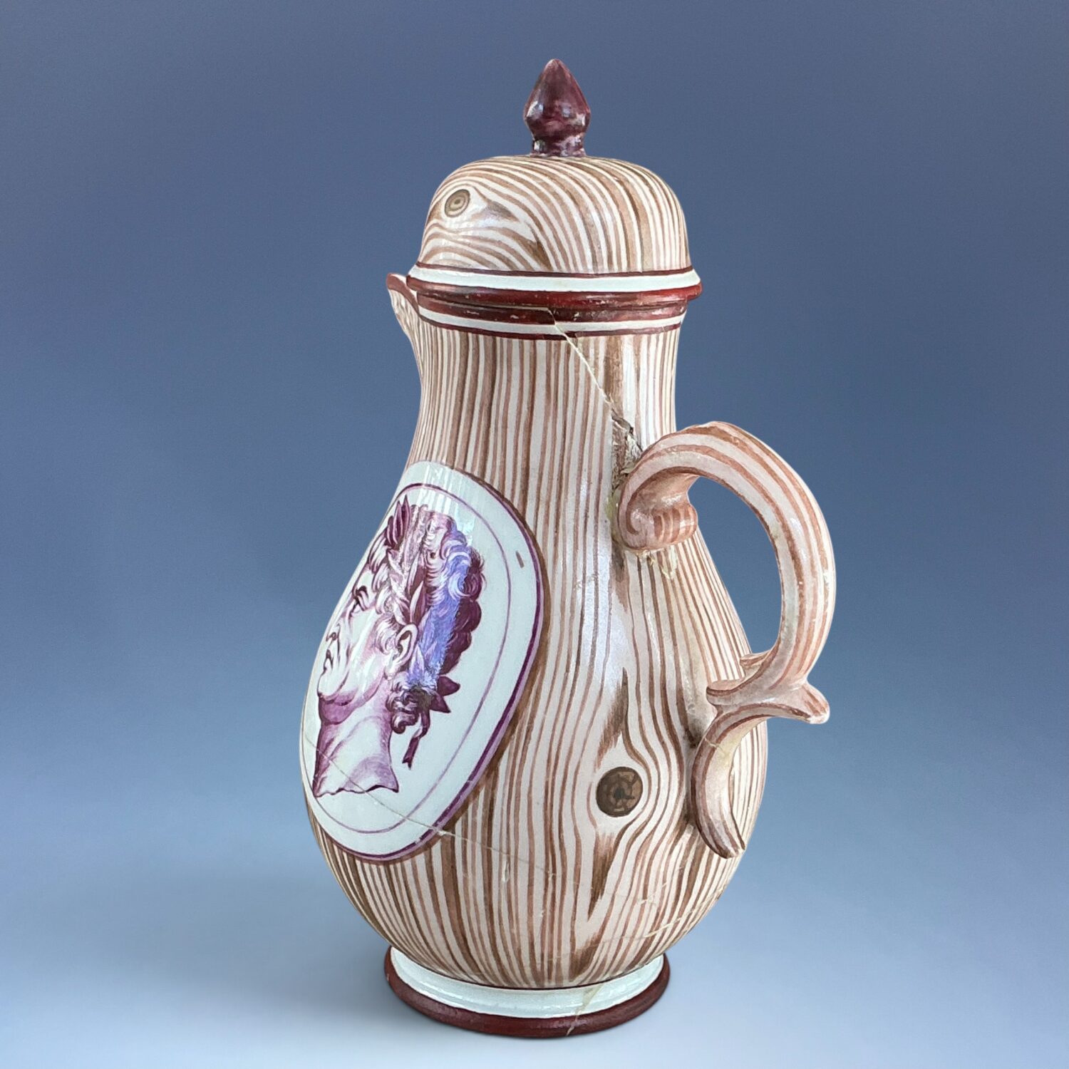 C18th Nymphenburg Porcelain ‘Faux Bois’ Hot Water Jug (af) - Image 3
