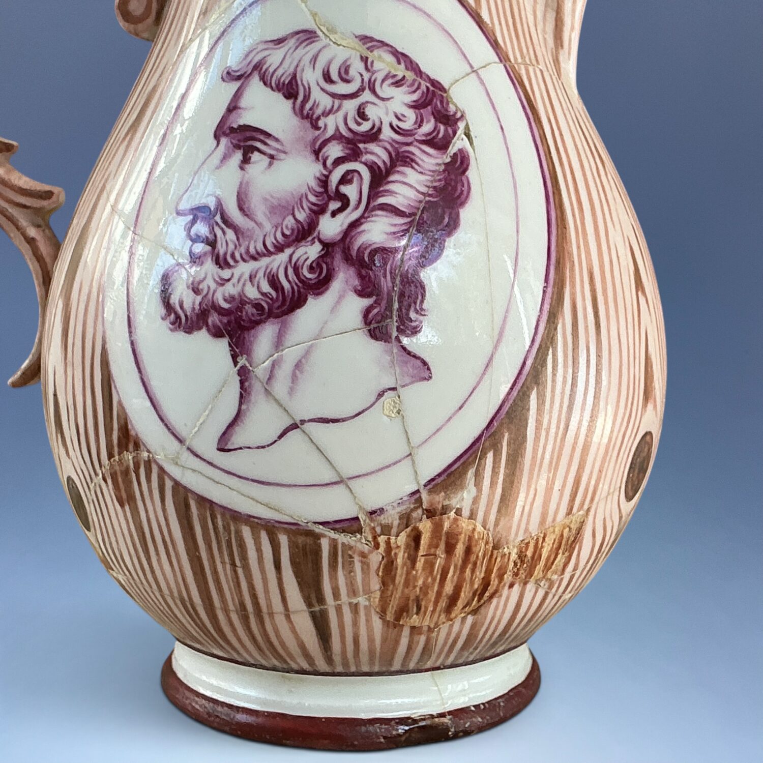 C18th Nymphenburg Porcelain ‘Faux Bois’ Hot Water Jug (af) - Image 5
