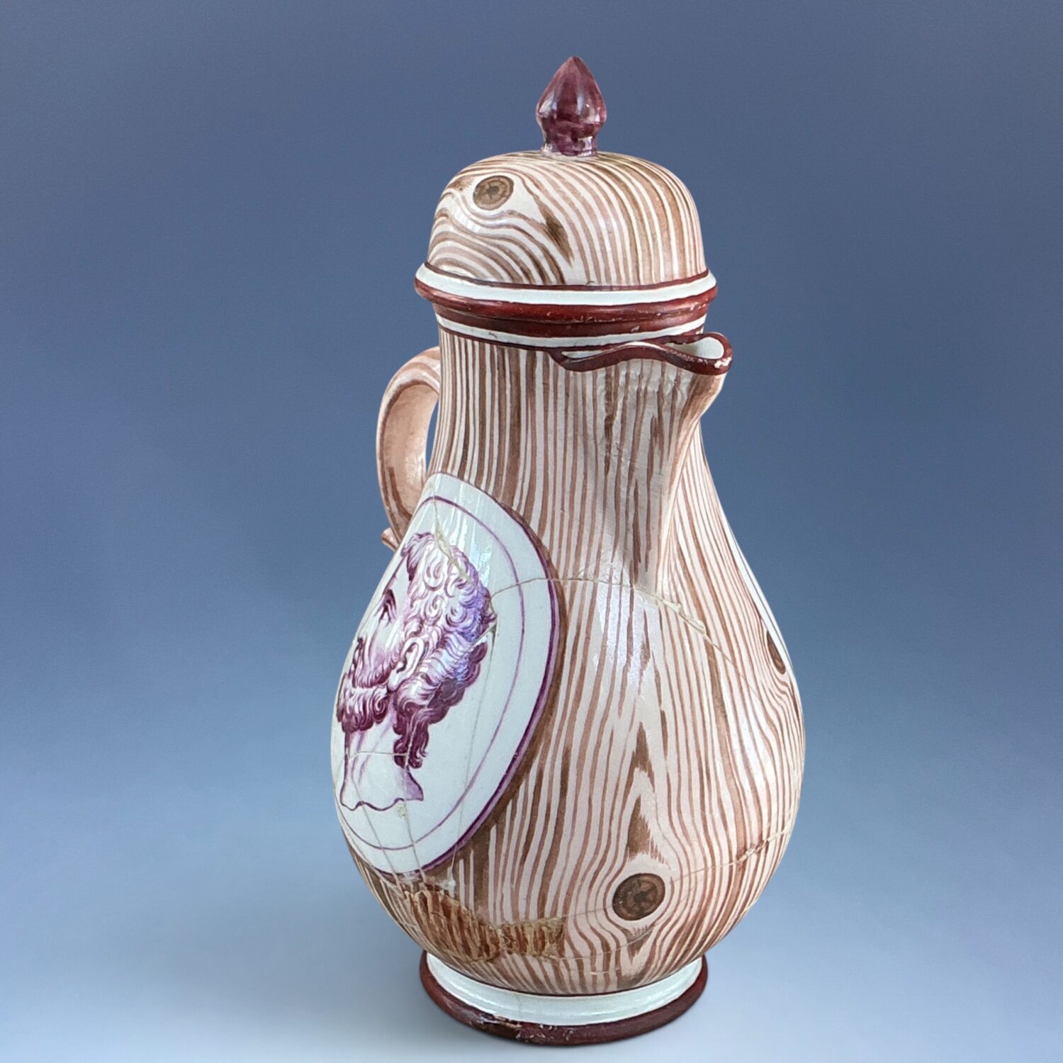 C18th Nymphenburg Porcelain ‘Faux Bois’ Hot Water Jug (af) - Image 6