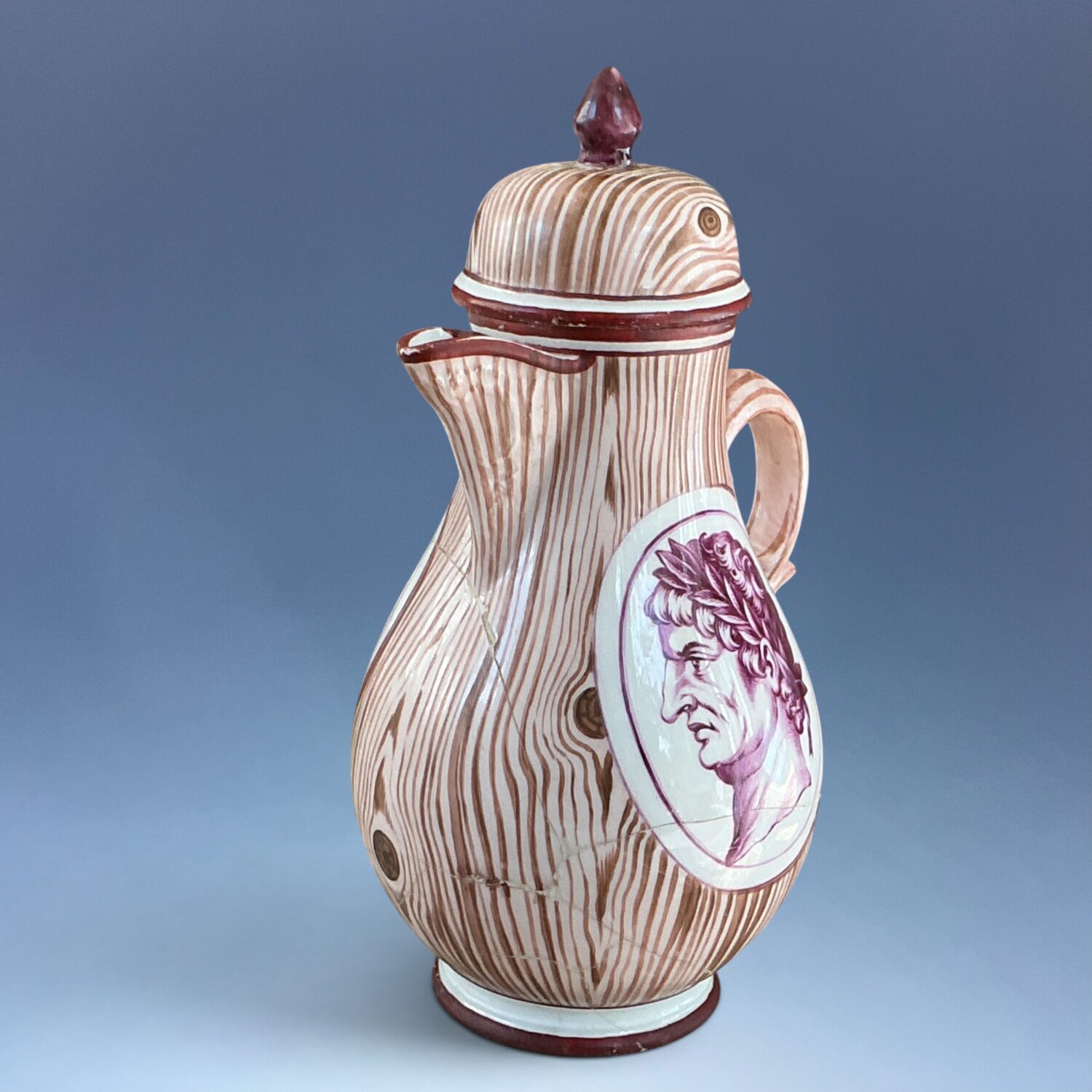 C18th Nymphenburg Porcelain ‘Faux Bois’ Hot Water Jug (af) - Image 7
