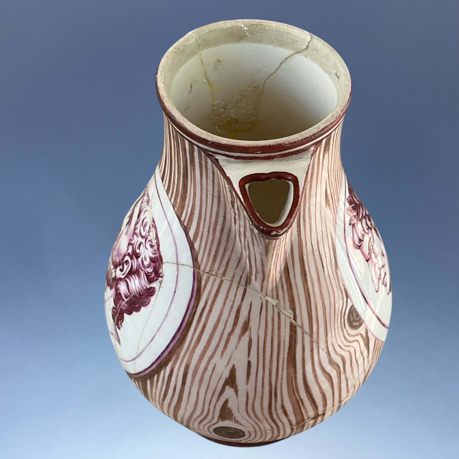 C18th Nymphenburg Porcelain ‘Faux Bois’ Hot Water Jug (af) - Image 9