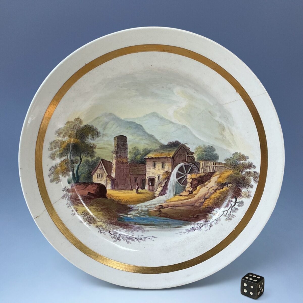 (Clearance) Early C19th English Porcelain Plate With Watermill Scene