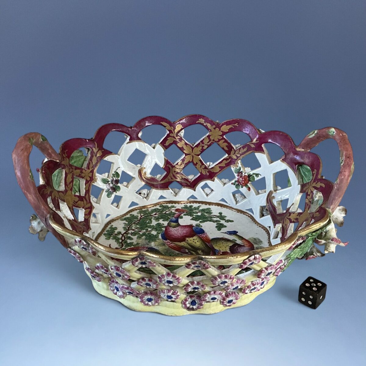(Clearance) C18th Worcester Oval Basket – Later Decorated. (af)