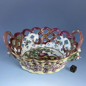 (Clearance) C18th Worcester Oval Basket - Later Decorated. (af)