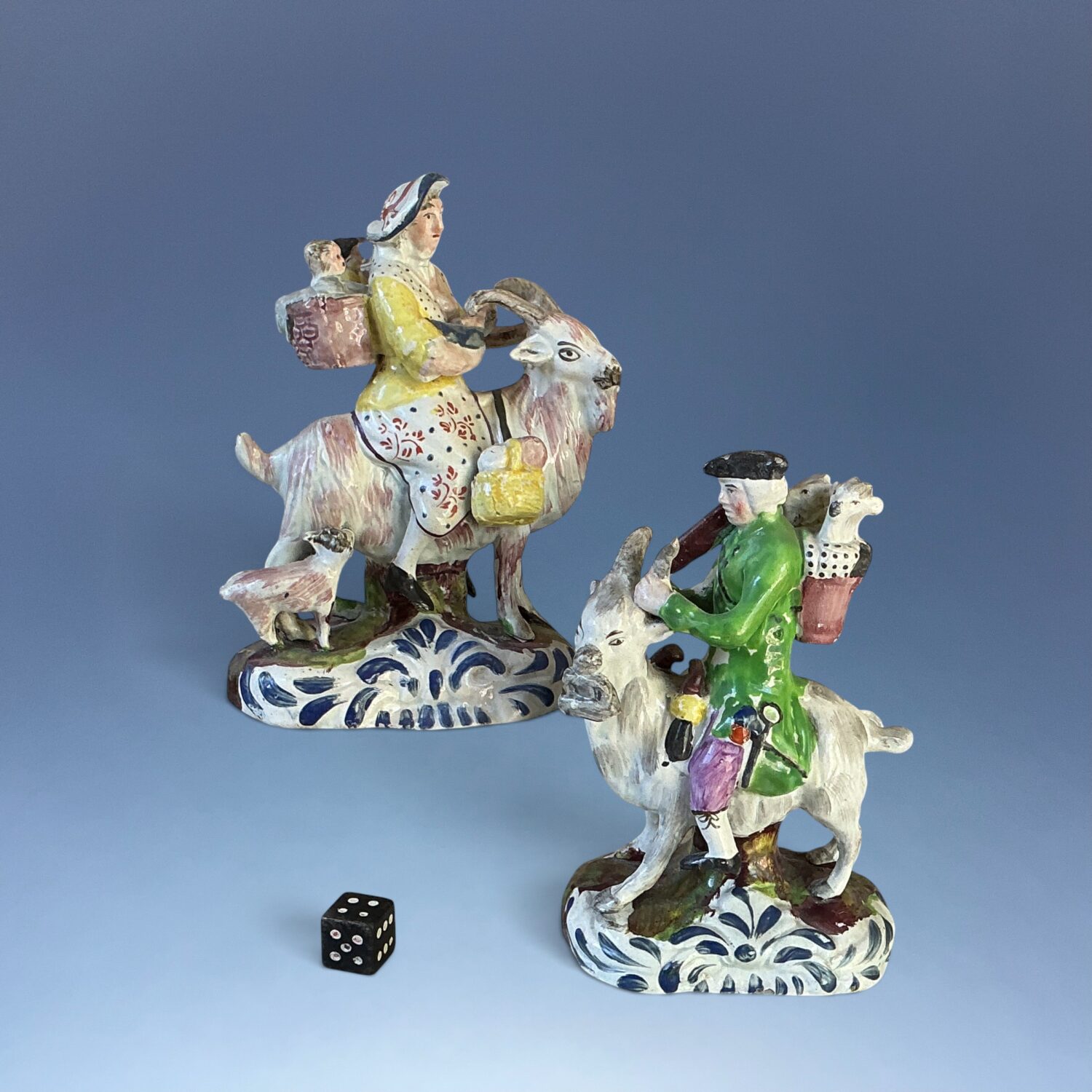 Pair of Staffordshire Pottery 'Welch Tailor & Wife Riding Goats', c1830 - Image 3