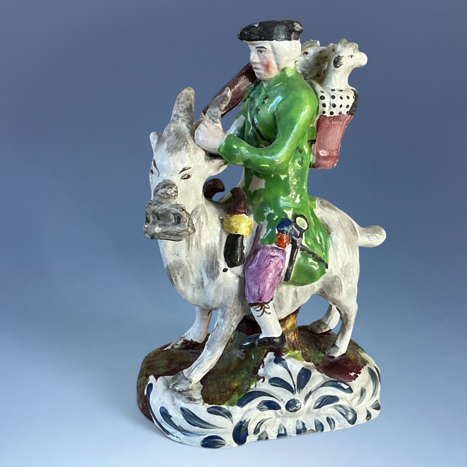 Pair of Staffordshire Pottery 'Welch Tailor & Wife Riding Goats', c1830 - Image 4