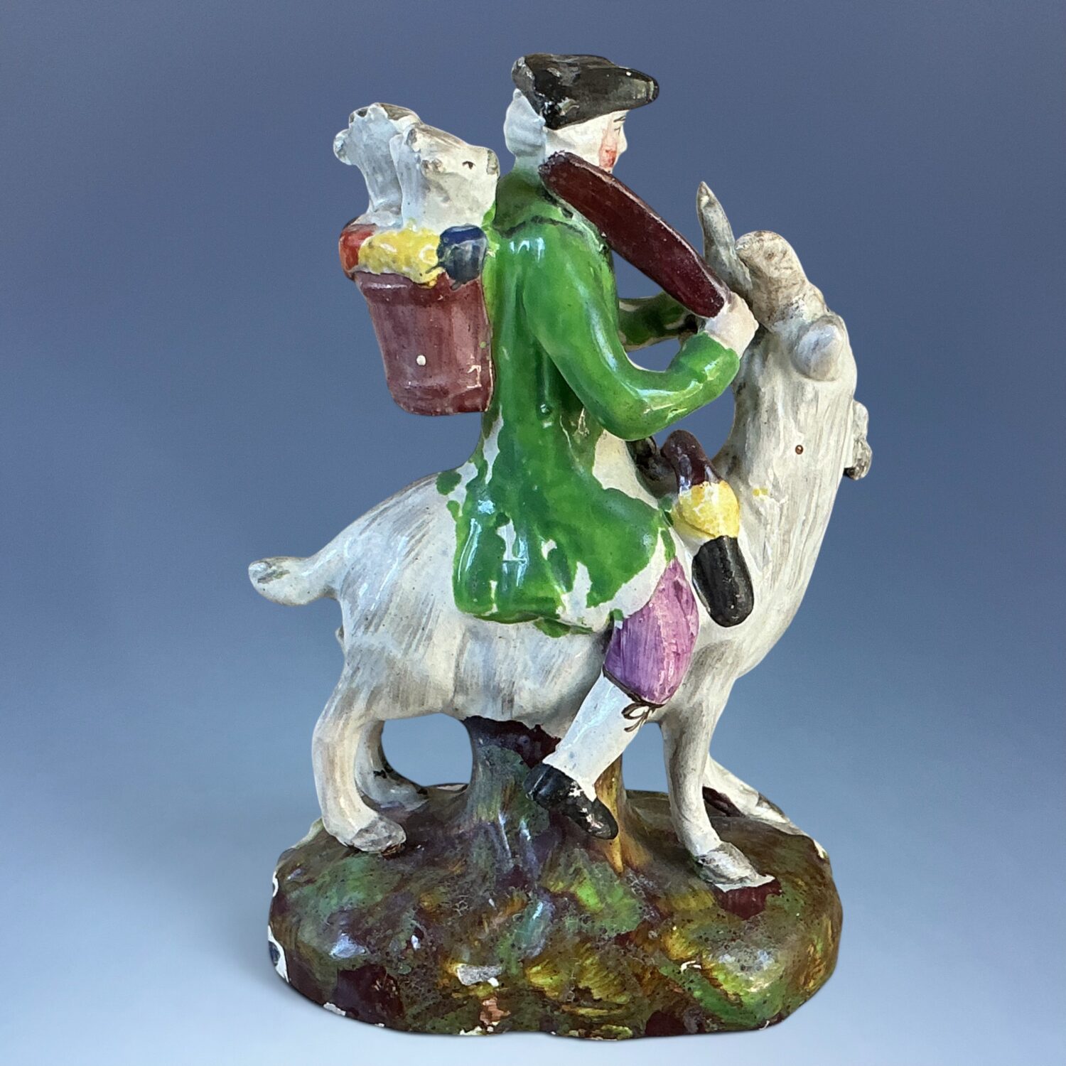 Pair of Staffordshire Pottery 'Welch Tailor & Wife Riding Goats', c1830 - Image 5