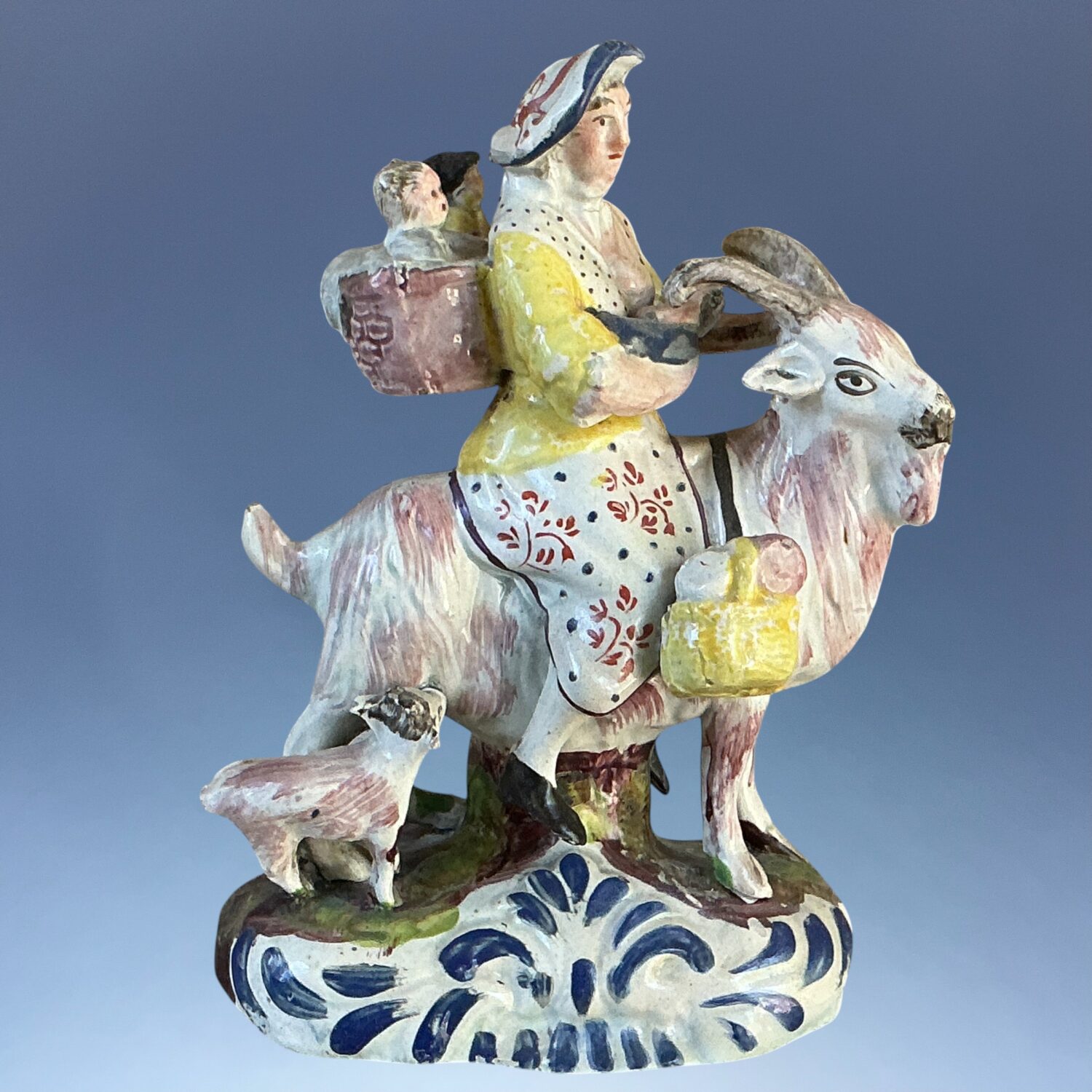 Pair of Staffordshire Pottery 'Welch Tailor & Wife Riding Goats', c1830 - Image 7