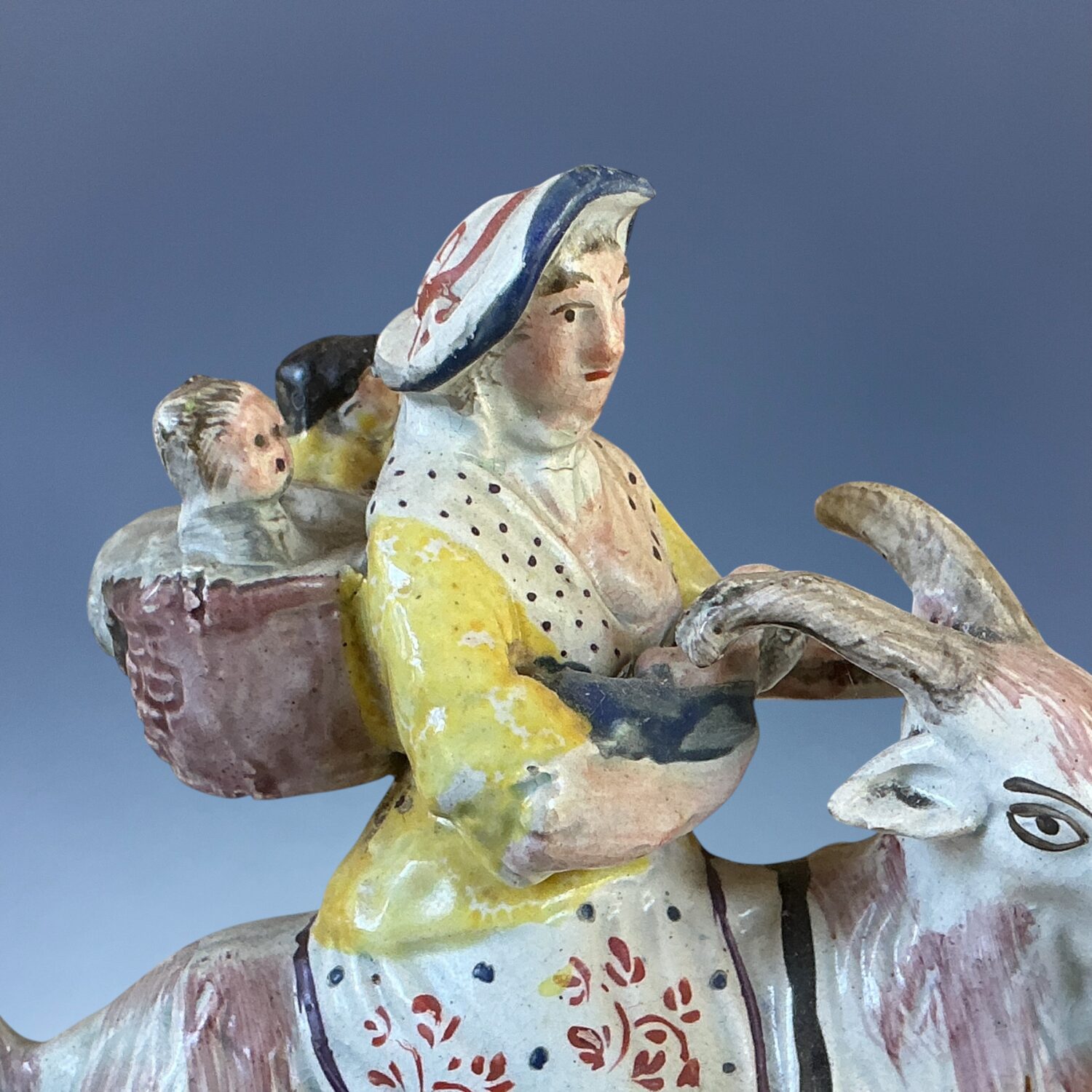 Pair of Staffordshire Pottery 'Welch Tailor & Wife Riding Goats', c1830 - Image 8