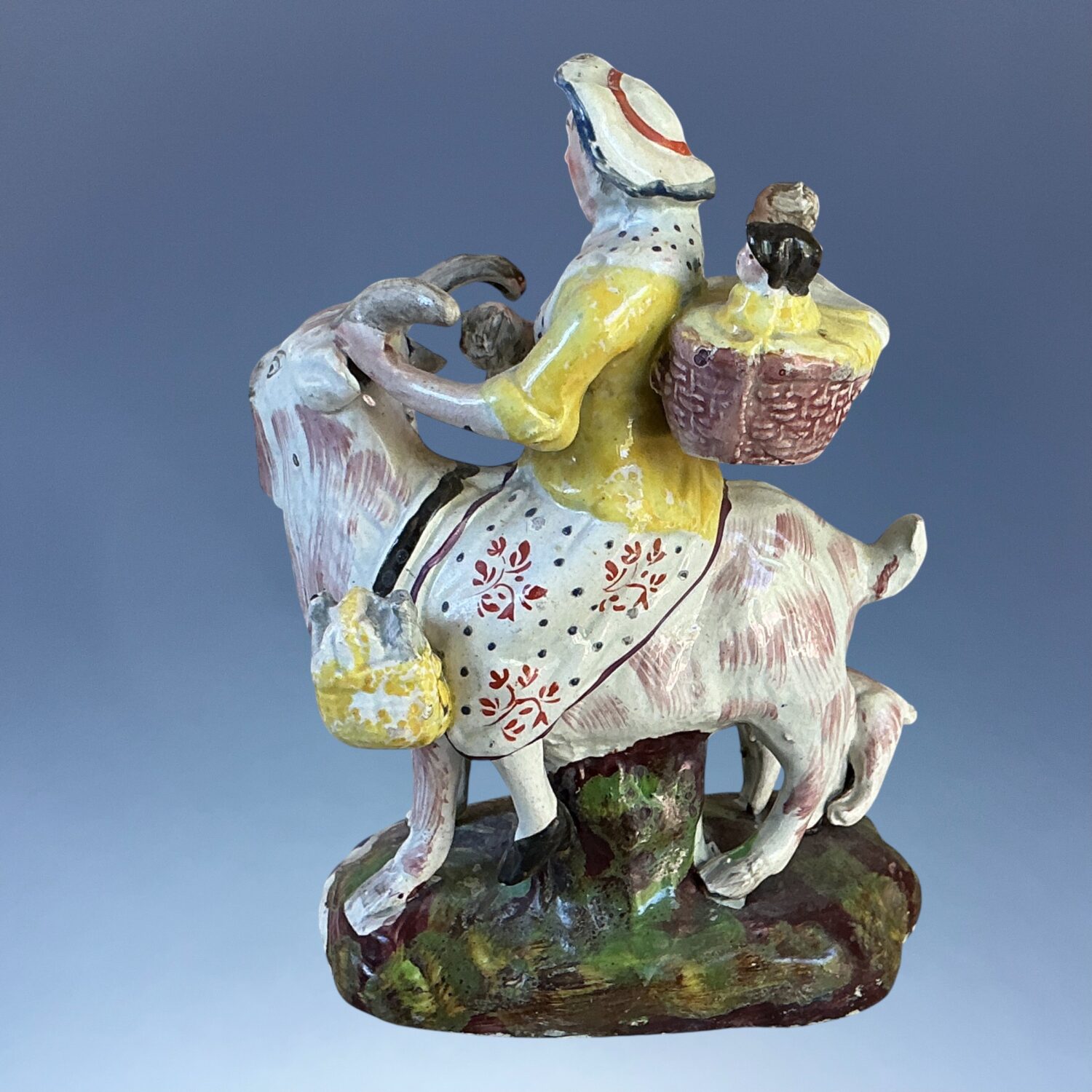 Pair of Staffordshire Pottery 'Welch Tailor & Wife Riding Goats', c1830 - Image 9
