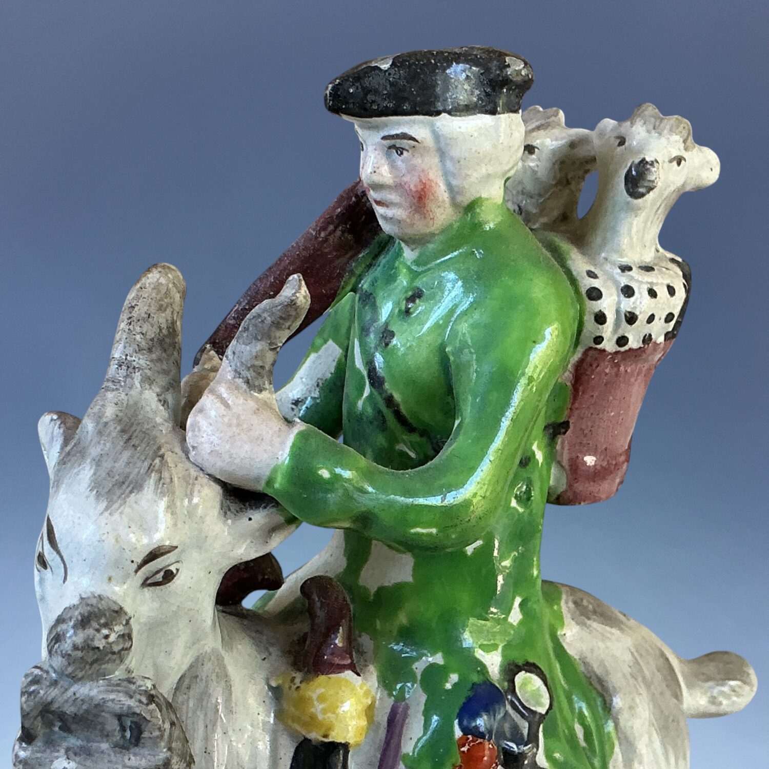 Pair of Staffordshire Pottery 'Welch Tailor & Wife Riding Goats', c1830 - Image 11