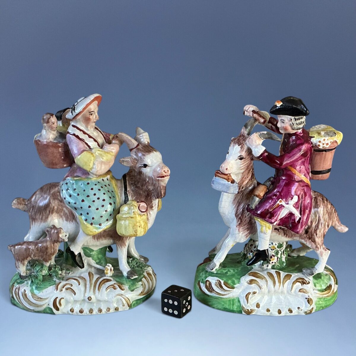 (Clearance) Pair of Late Staffordshire ‘Tailor & Wife Riding Goats’