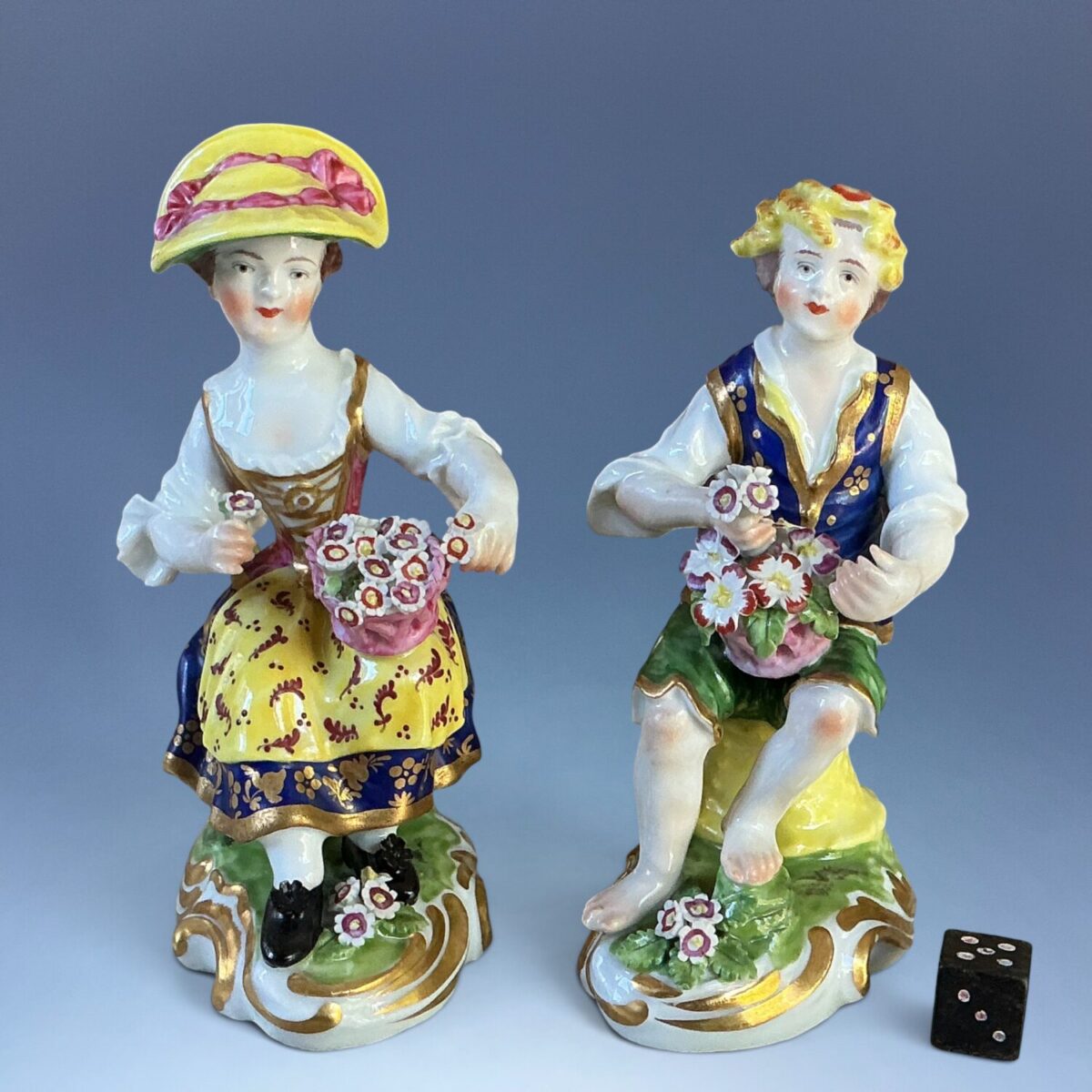 (Clearance) Pair of Derby Style Figures of Flower Sellers.