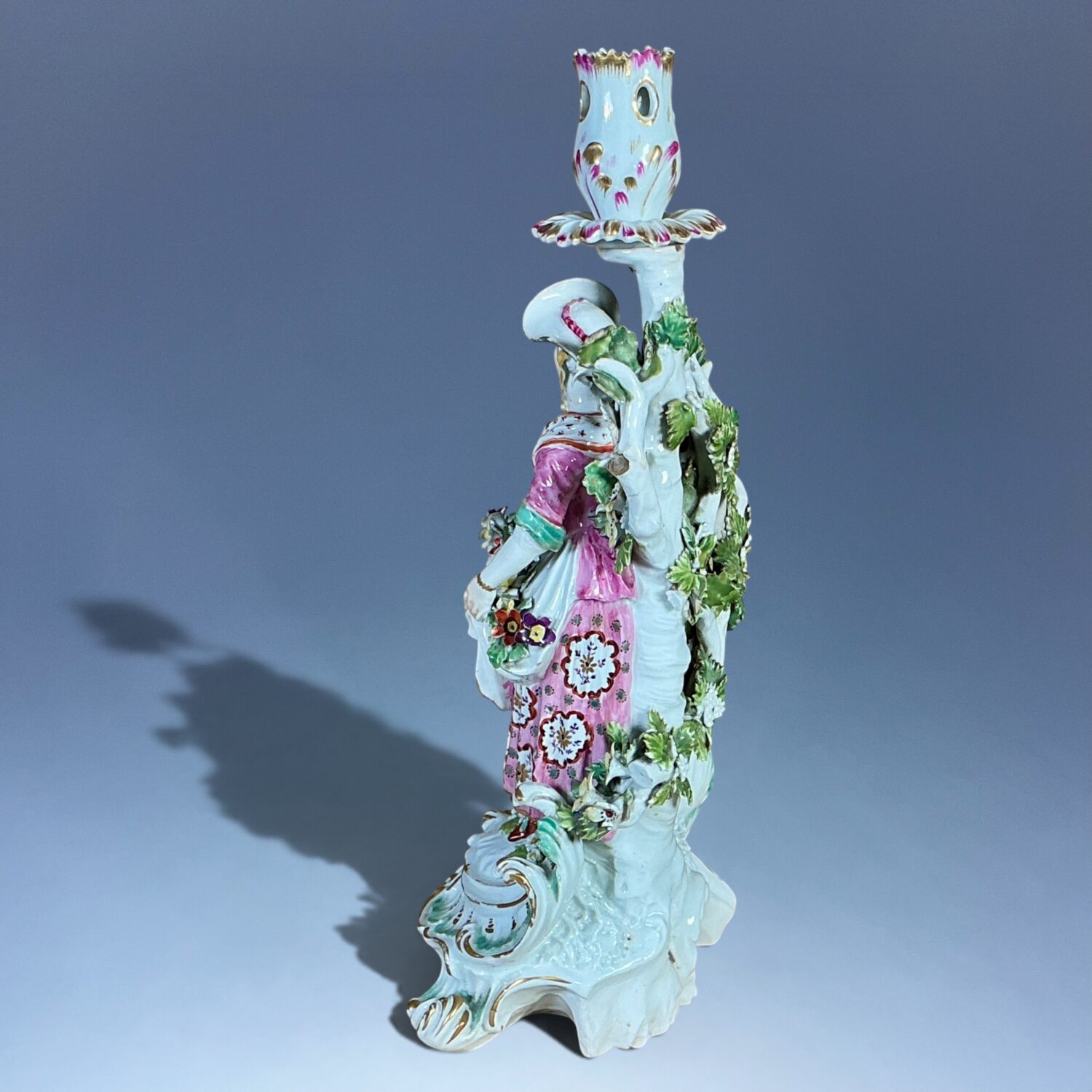 (Clearance) C18th Derby Porcelain Candlestick Figure of a Girl. - Image 4