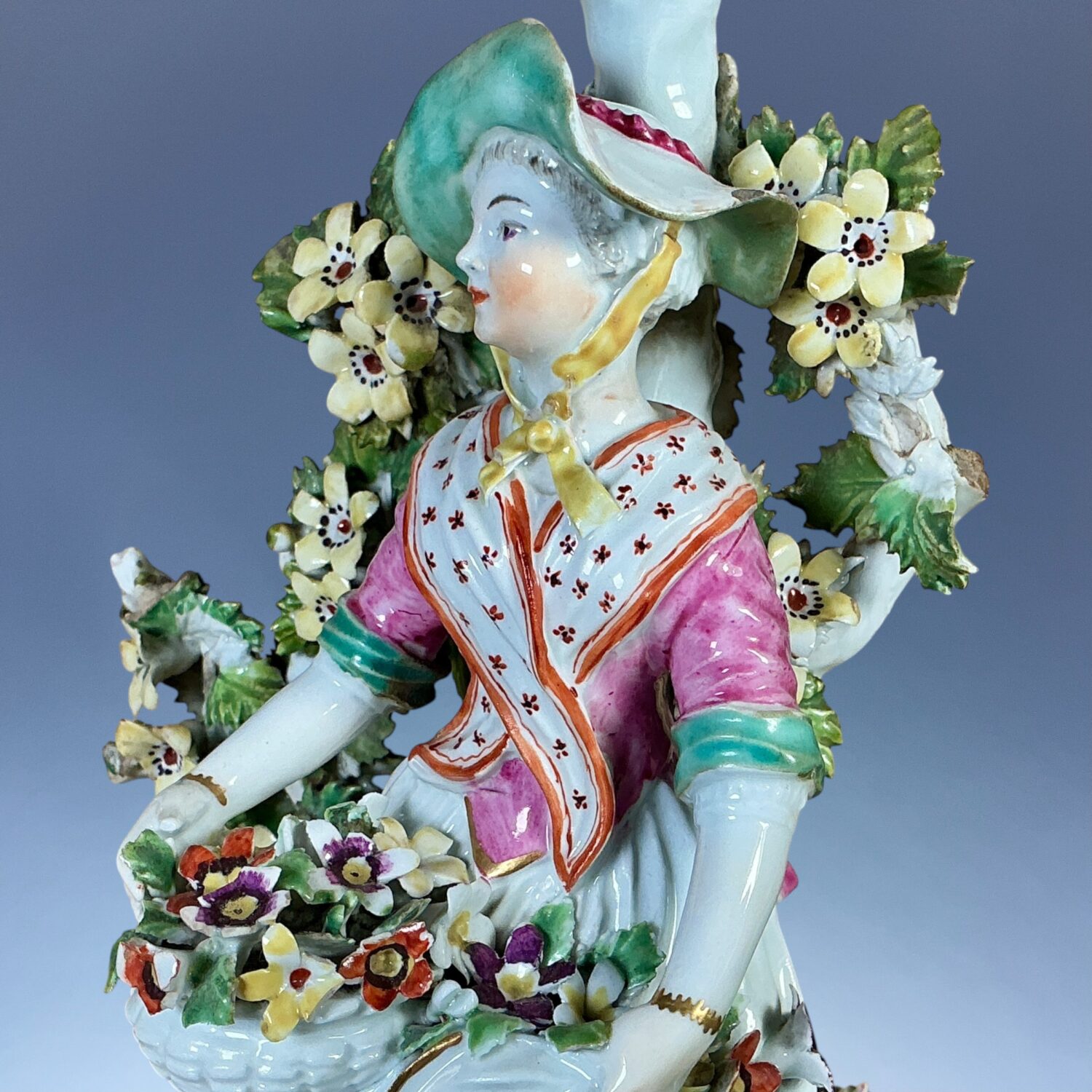 (Clearance) C18th Derby Porcelain Candlestick Figure of a Girl. - Image 7