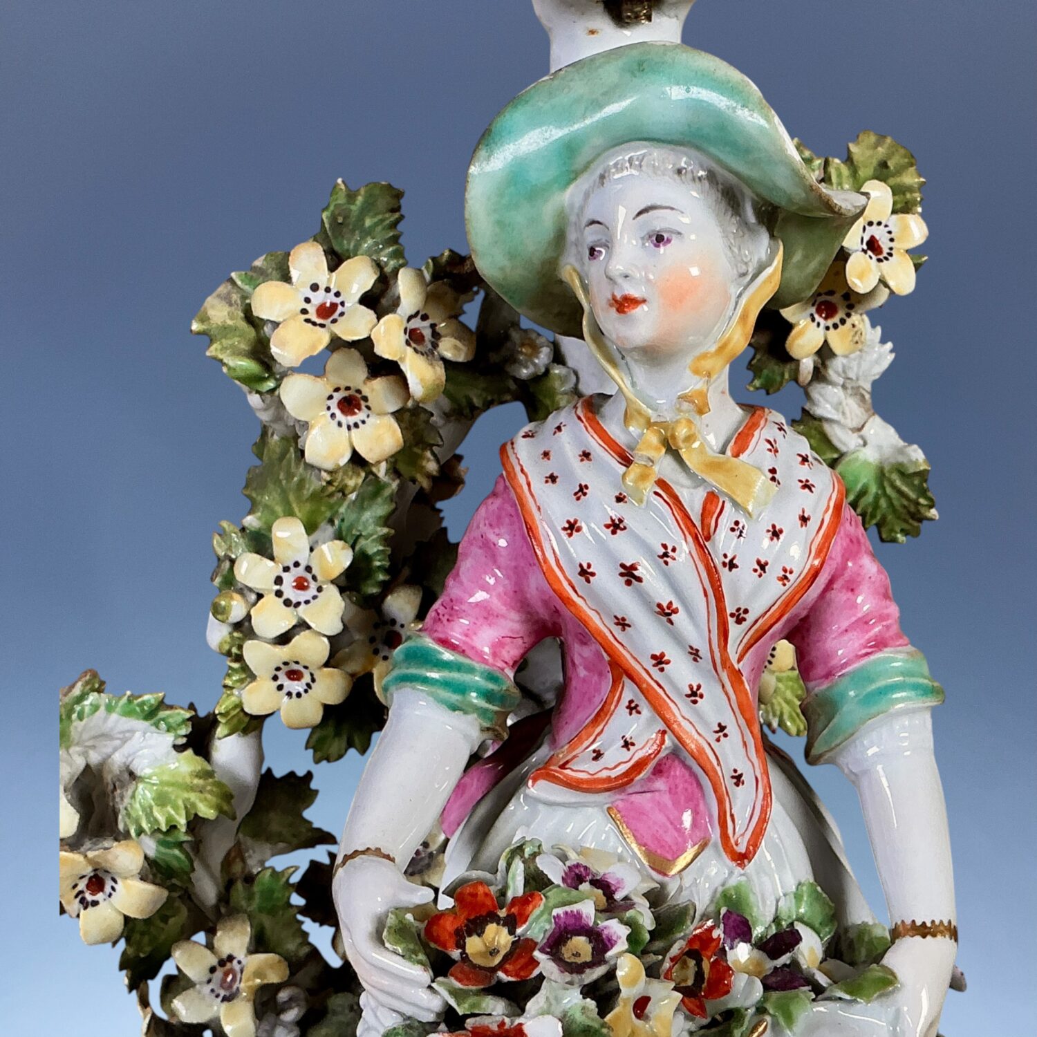 (Clearance) C18th Derby Porcelain Candlestick Figure of a Girl. - Image 14