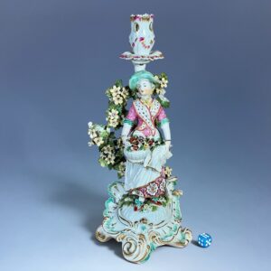 (Clearance) C18th Derby Porcelain Candlestick Figure of a Girl.