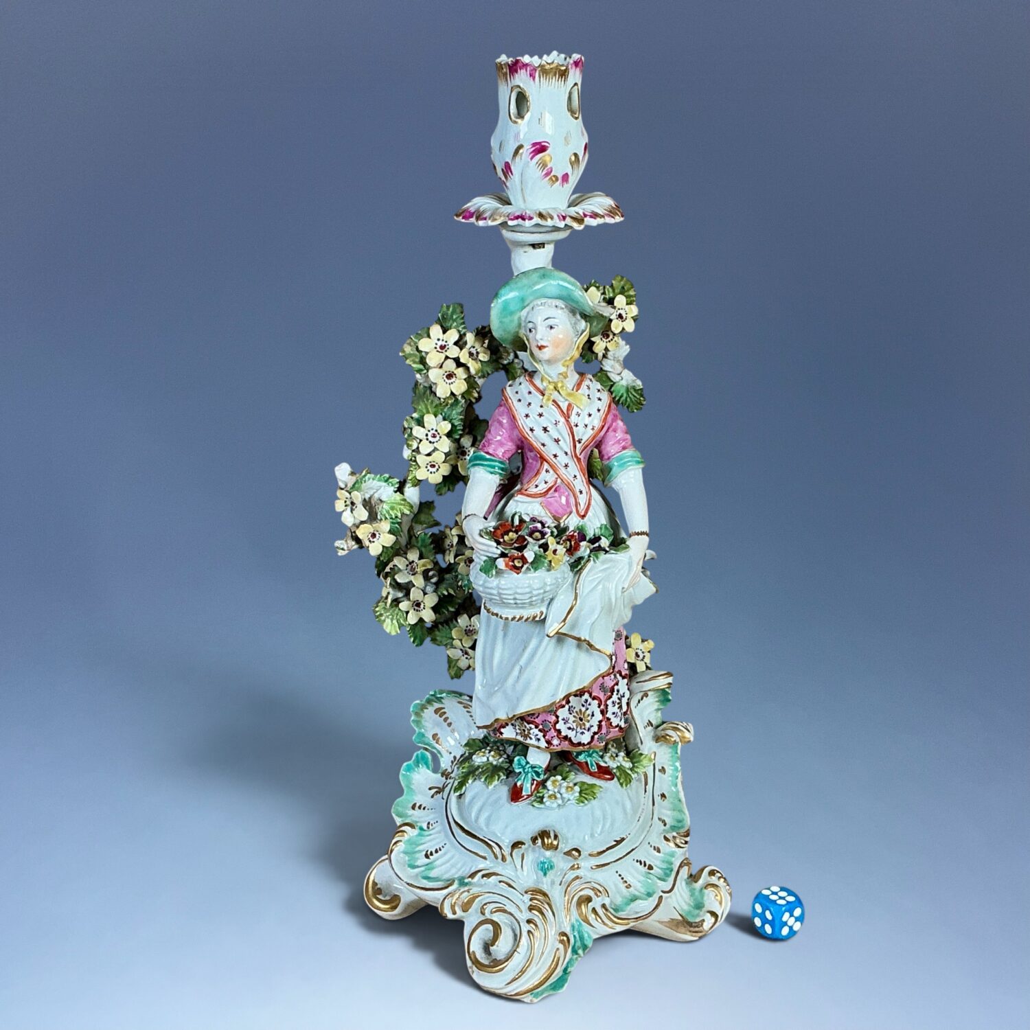(Clearance) C18th Derby Porcelain Candlestick Figure of a Girl.