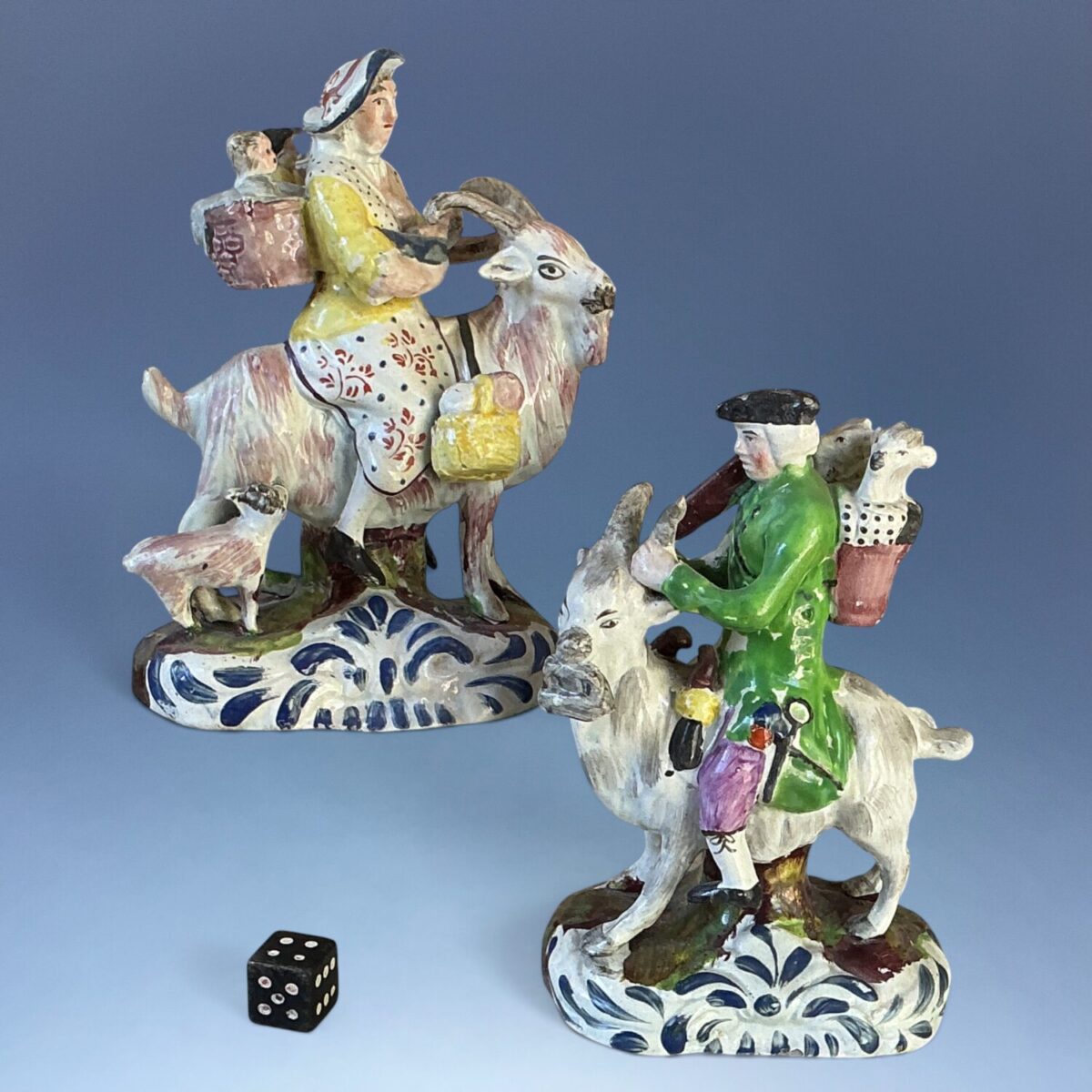 Pair of Staffordshire Pottery ‘Welch Tailor & Wife Riding Goats’, c1830