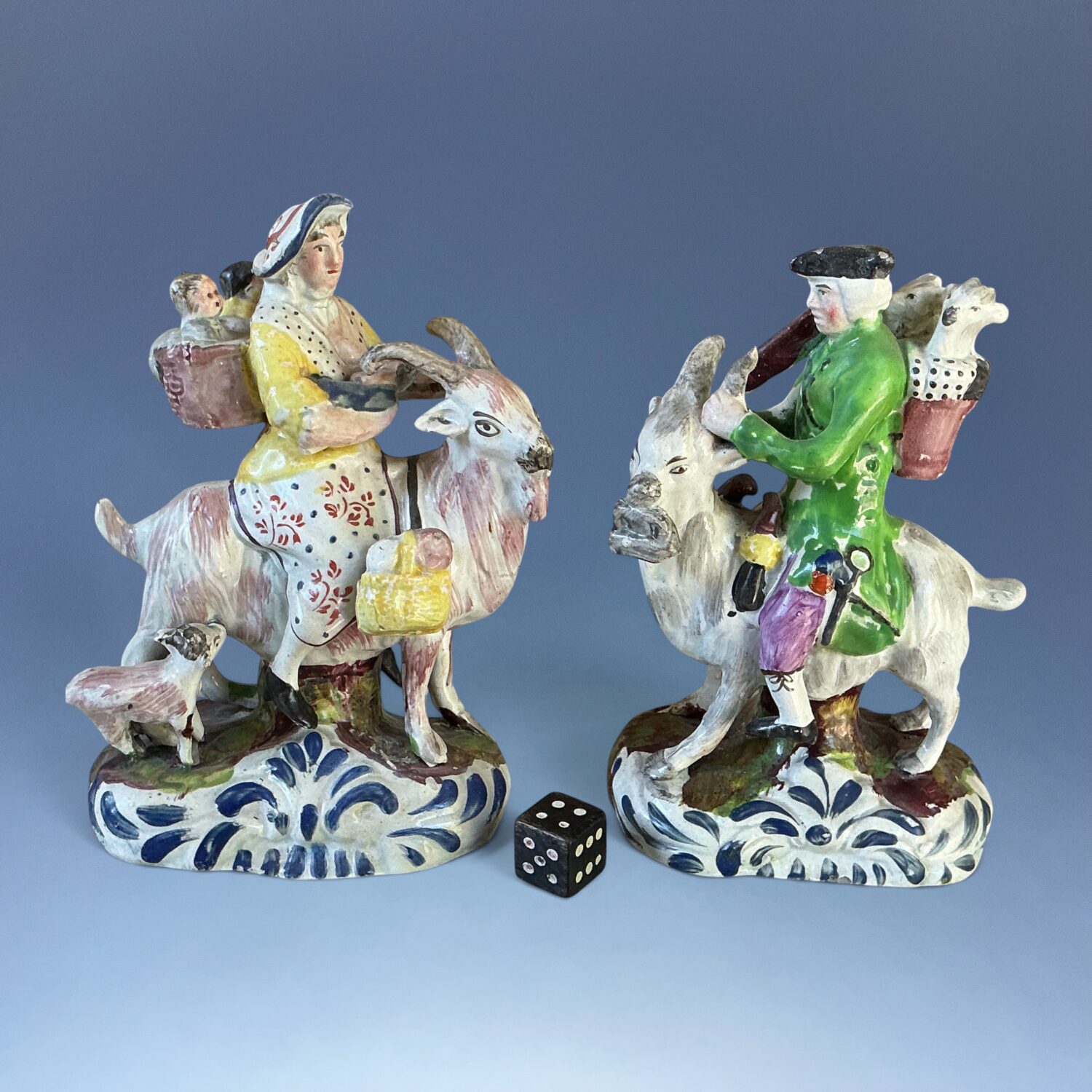 Pair of Staffordshire Pottery 'Welch Tailor & Wife Riding Goats', c1830 - Image 2