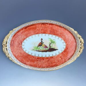 Early Coalport Cabaret Tray with Orange ‘Rag-Roll’ Ground & Bird Panels.