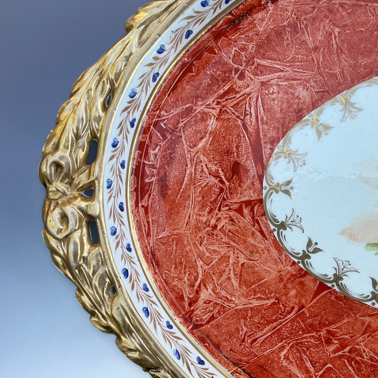 Early Coalport Cabaret Tray with Orange ‘Rag-Roll’ Ground & Bird Panels. - Image 3