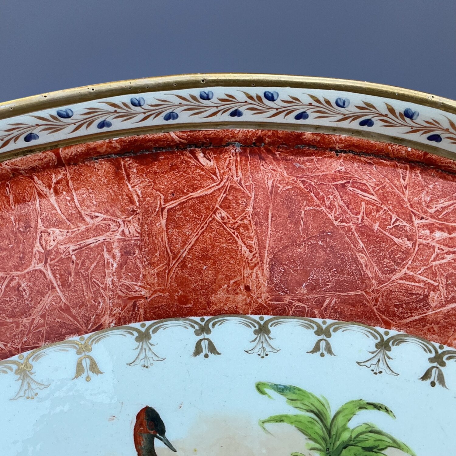 Early Coalport Cabaret Tray with Orange ‘Rag-Roll’ Ground & Bird Panels. - Image 5