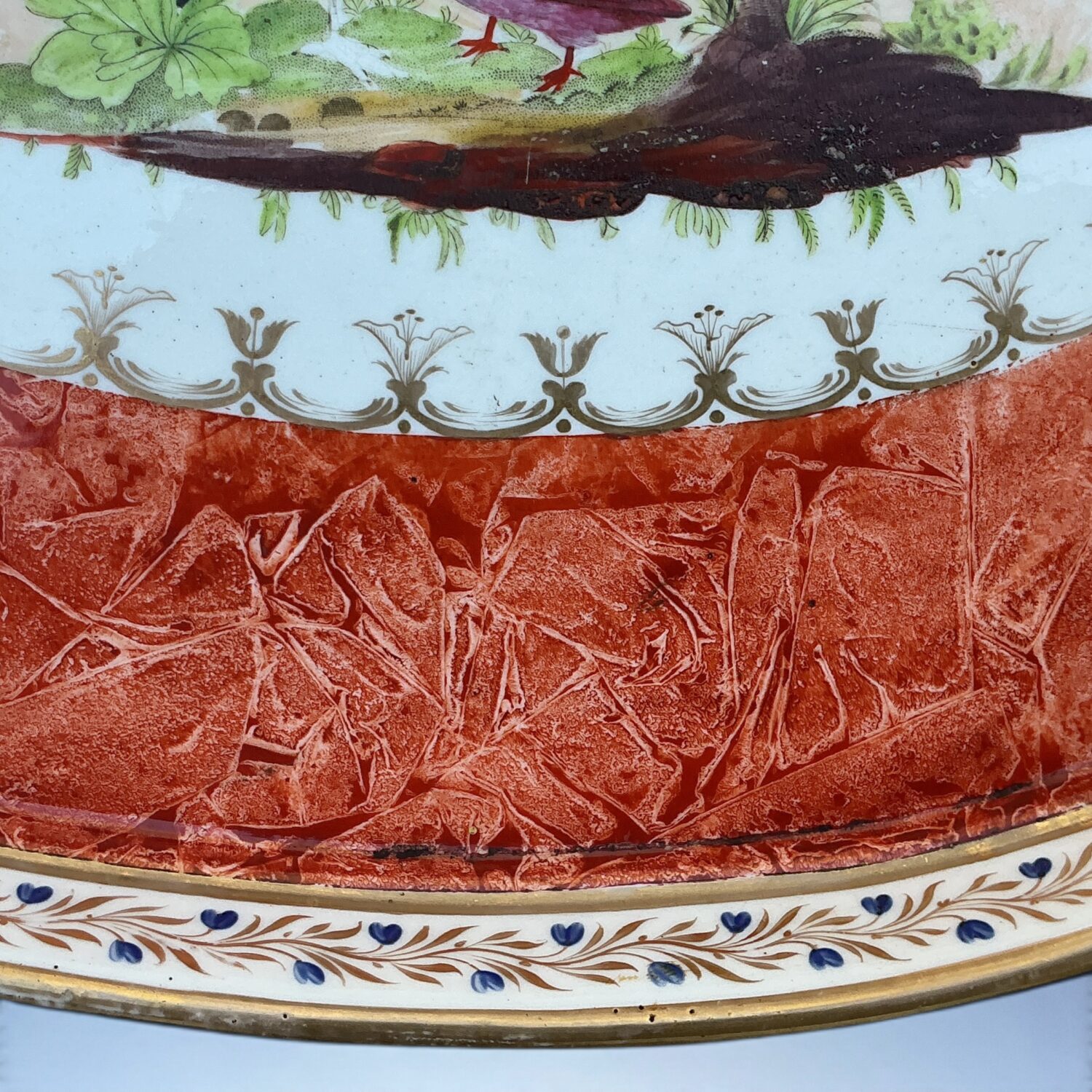 Early Coalport Cabaret Tray with Orange ‘Rag-Roll’ Ground & Bird Panels. - Image 6