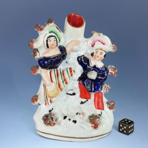 Staffordshire Spill Vase Group with Children & Dog.
