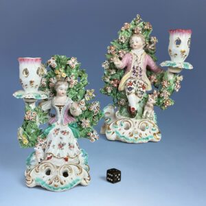 (Clearance) Pair of C18th Derby Shepherd & Shepherdess Candlestick Figures.